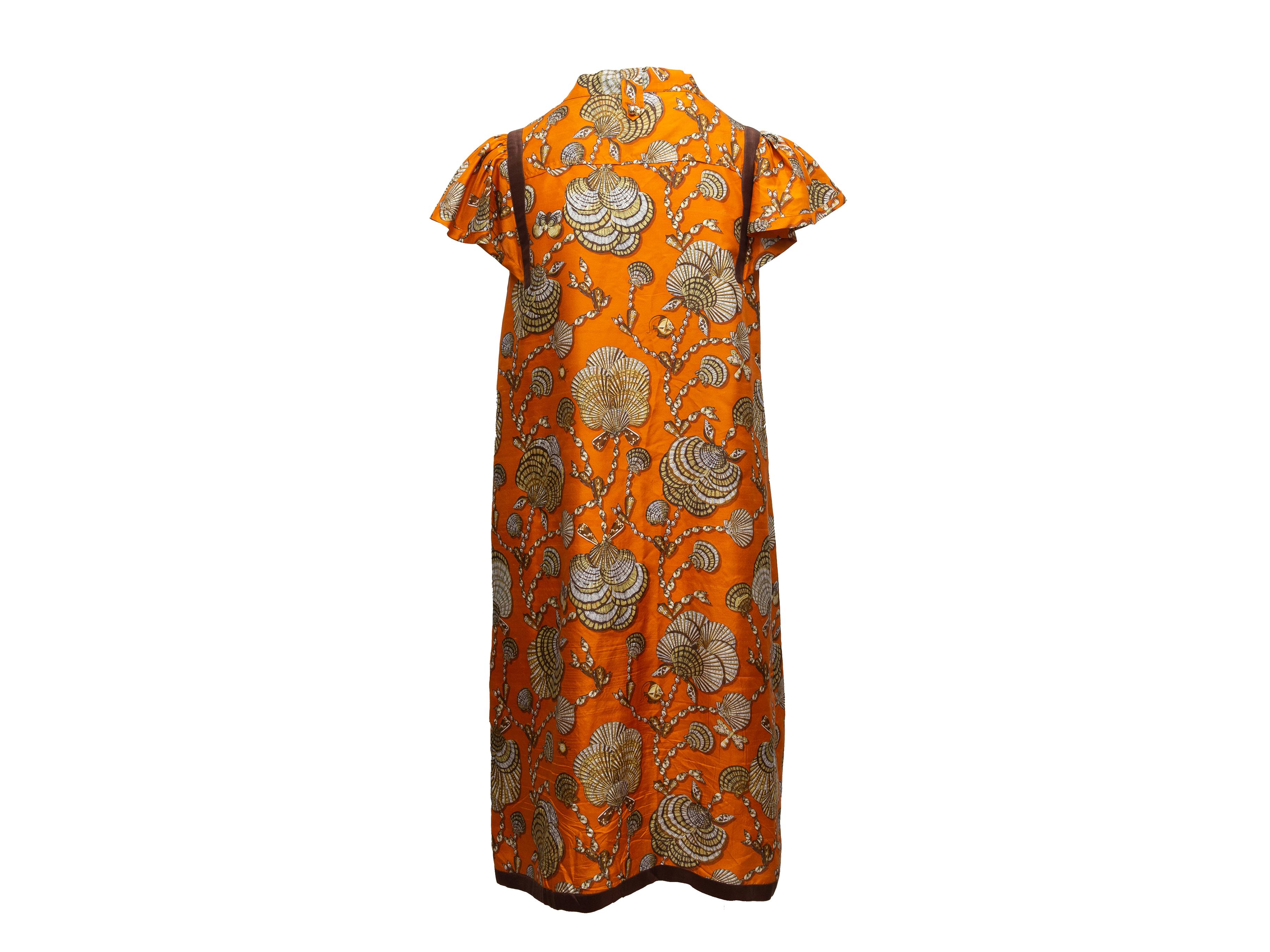 Gucci Orange & Multicolor Silk Seashell Print Dress 3