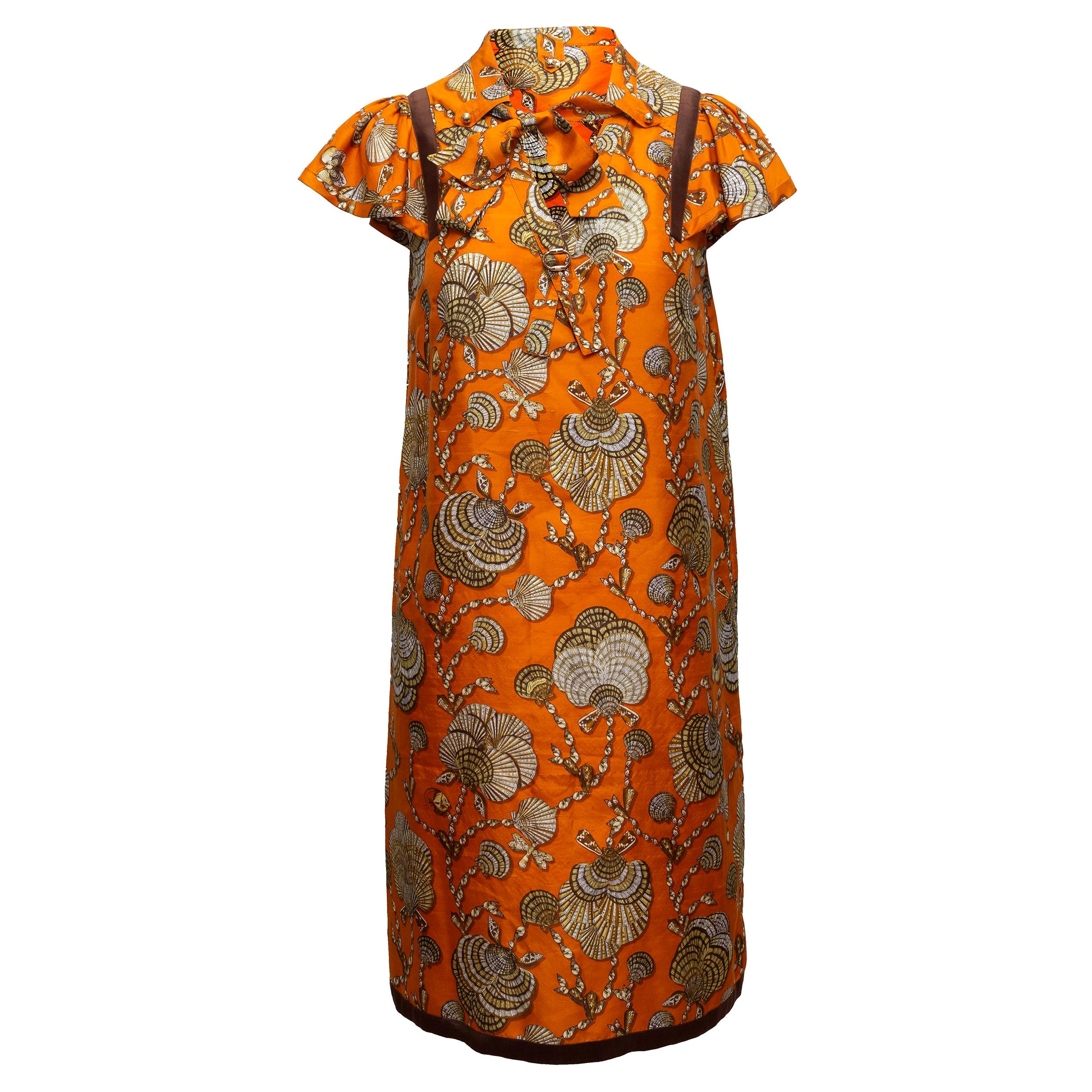 Gucci Orange 
Multicolor Silk Seashell Print Dress