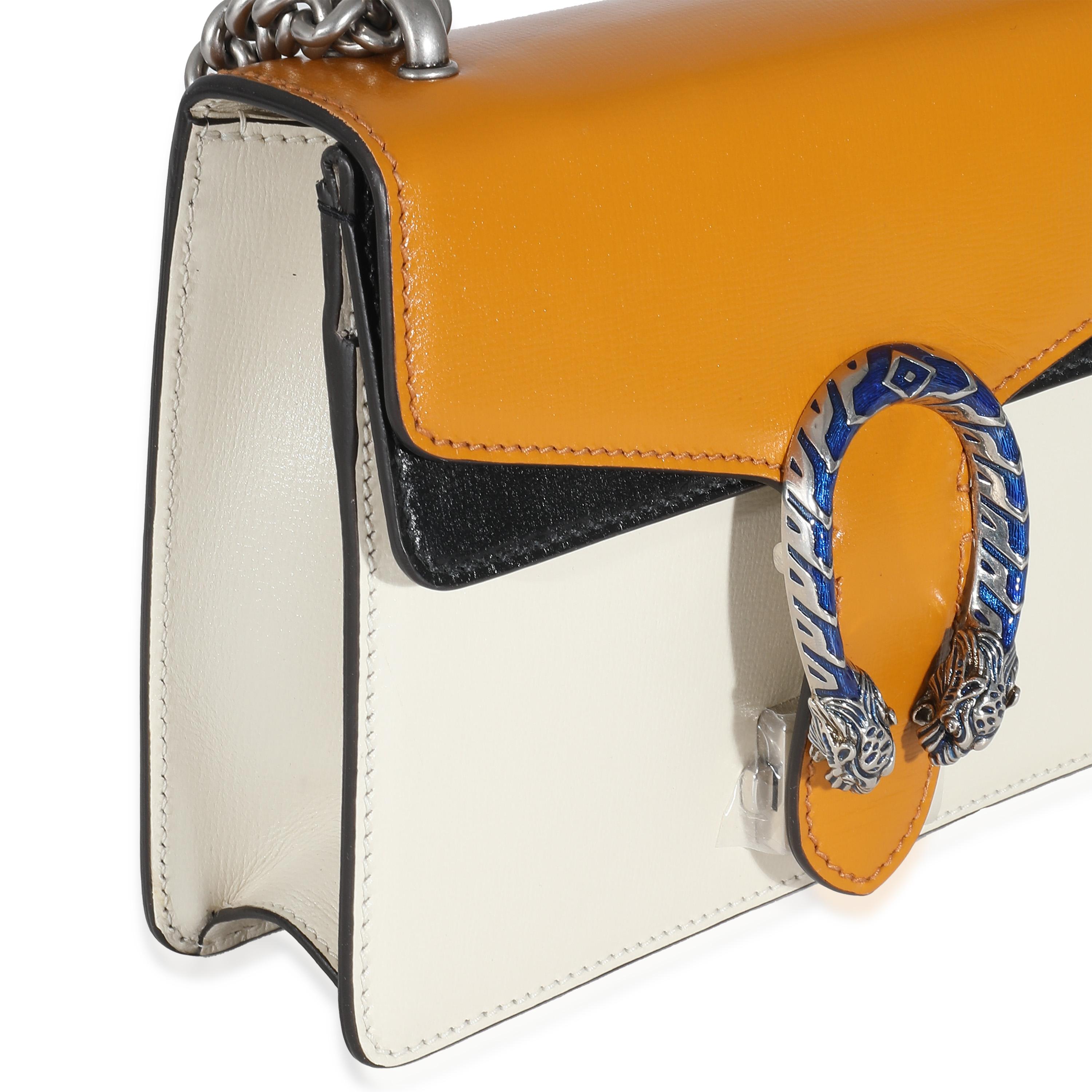 Gucci Naranja Azul Marino Crema Piel Tricolor Esmalte Mini Dionysus Blanco en venta
