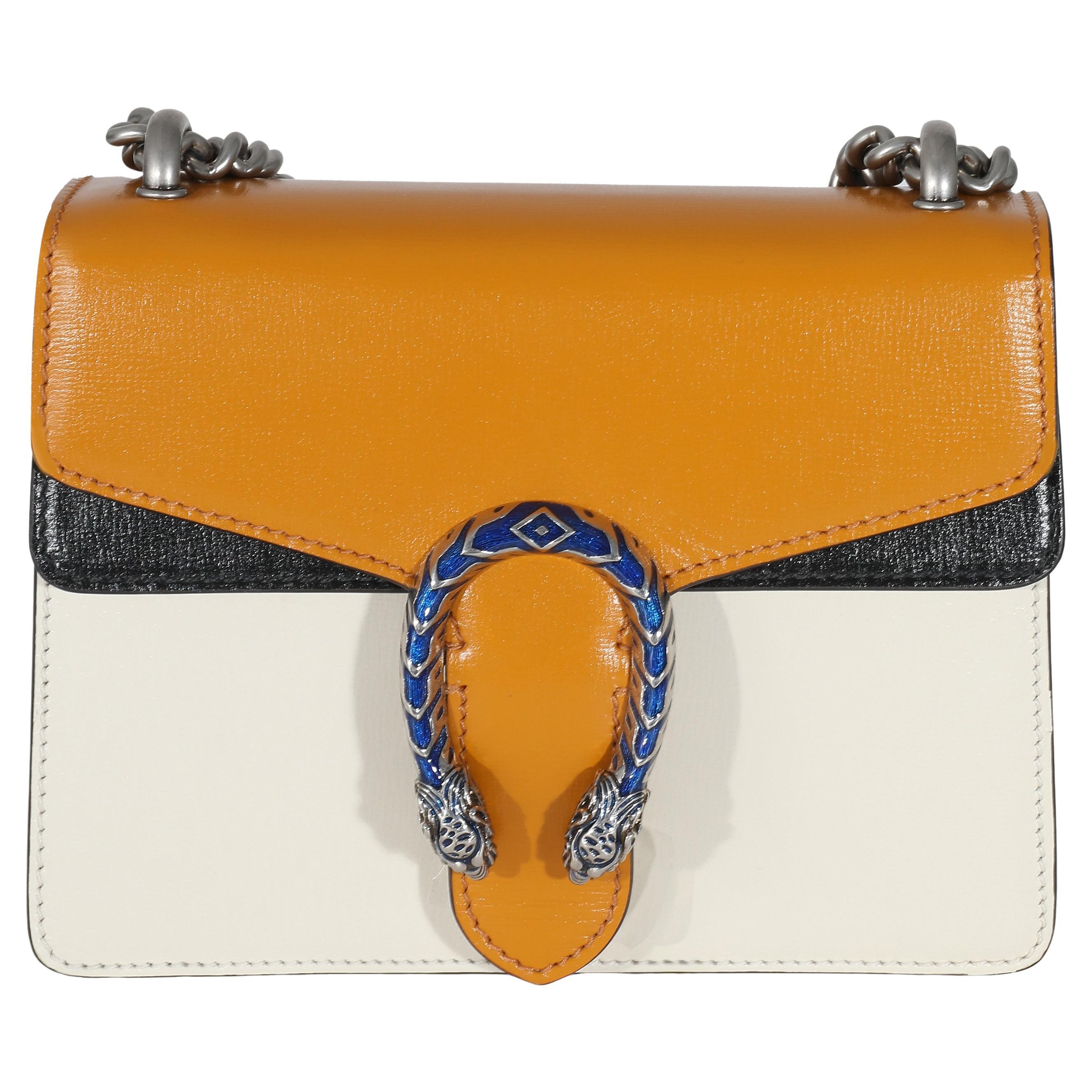 Gucci Naranja Azul Marino Crema Piel Tricolor Esmalte Mini Dionysus en venta