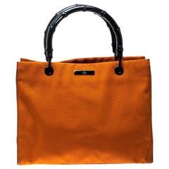 Gucci Orange Nylon Bamboo Top Handle Tote