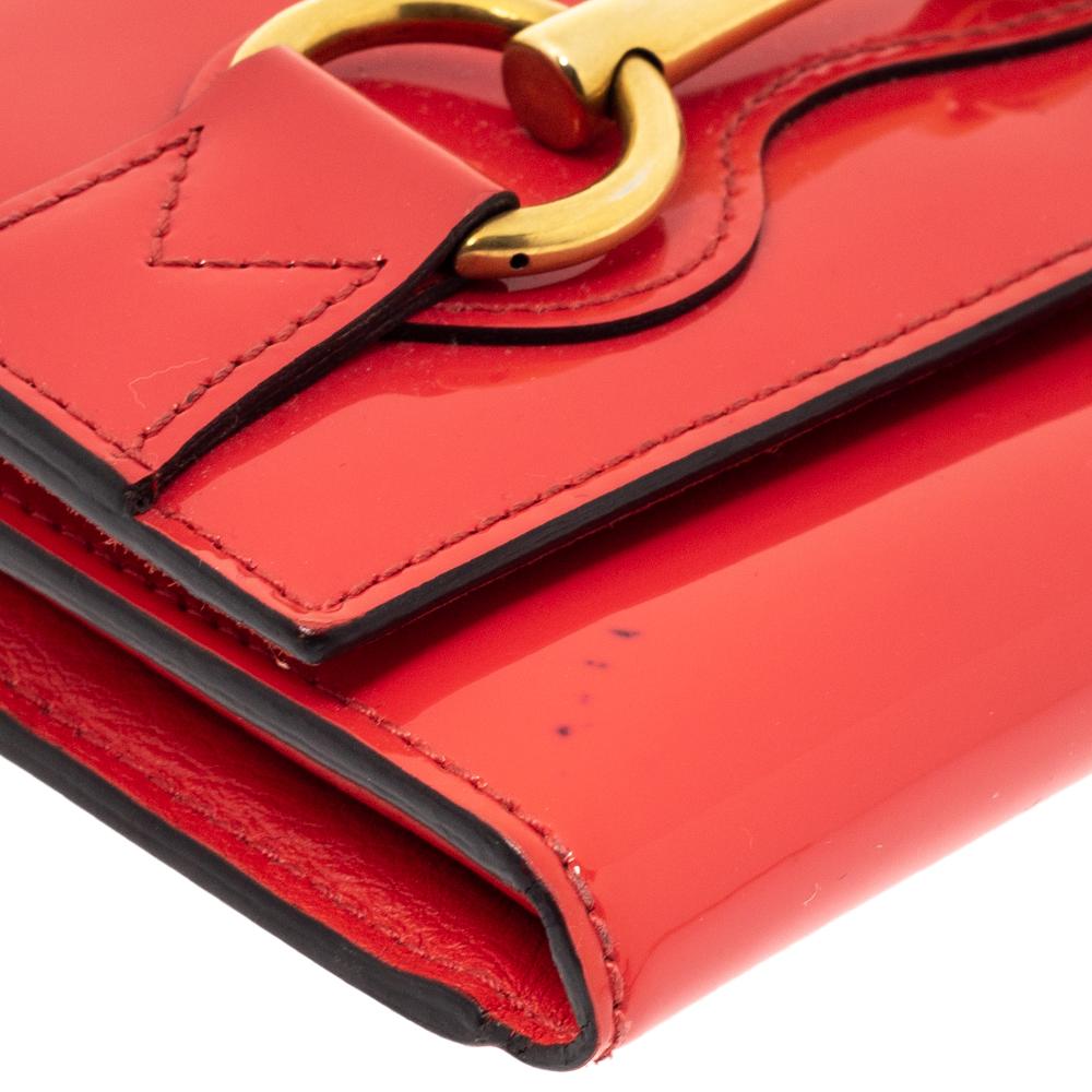 Red Gucci Orange Patent Leather Horsebit Continental Wallet