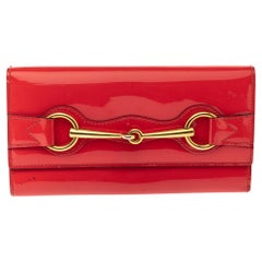 Gucci Orange Patent Leather Horsebit Continental Wallet