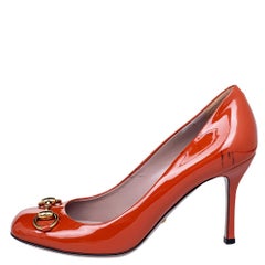 Gucci Orange Patent Leather Horsebit Square Toe Pumps Size 38