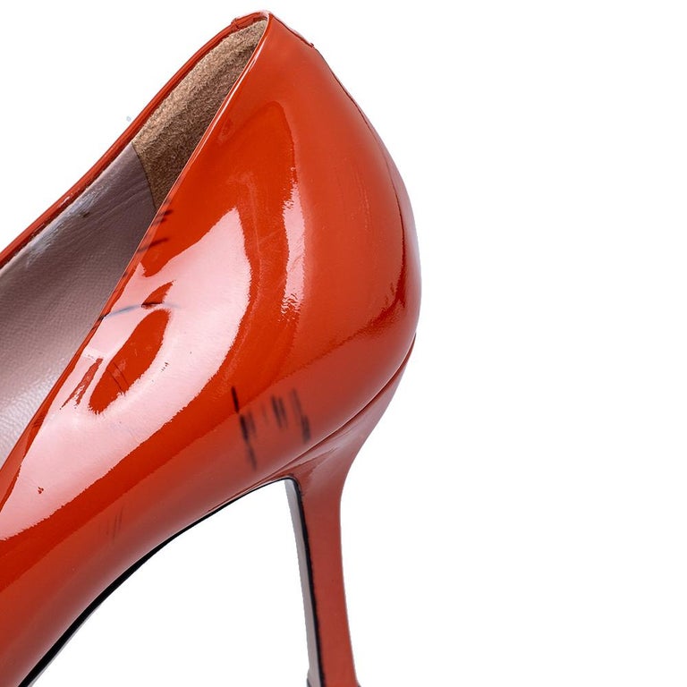 Gucci Orange Patent Leather Horsebit Square Toe Pumps Size 38 at 1stDibs