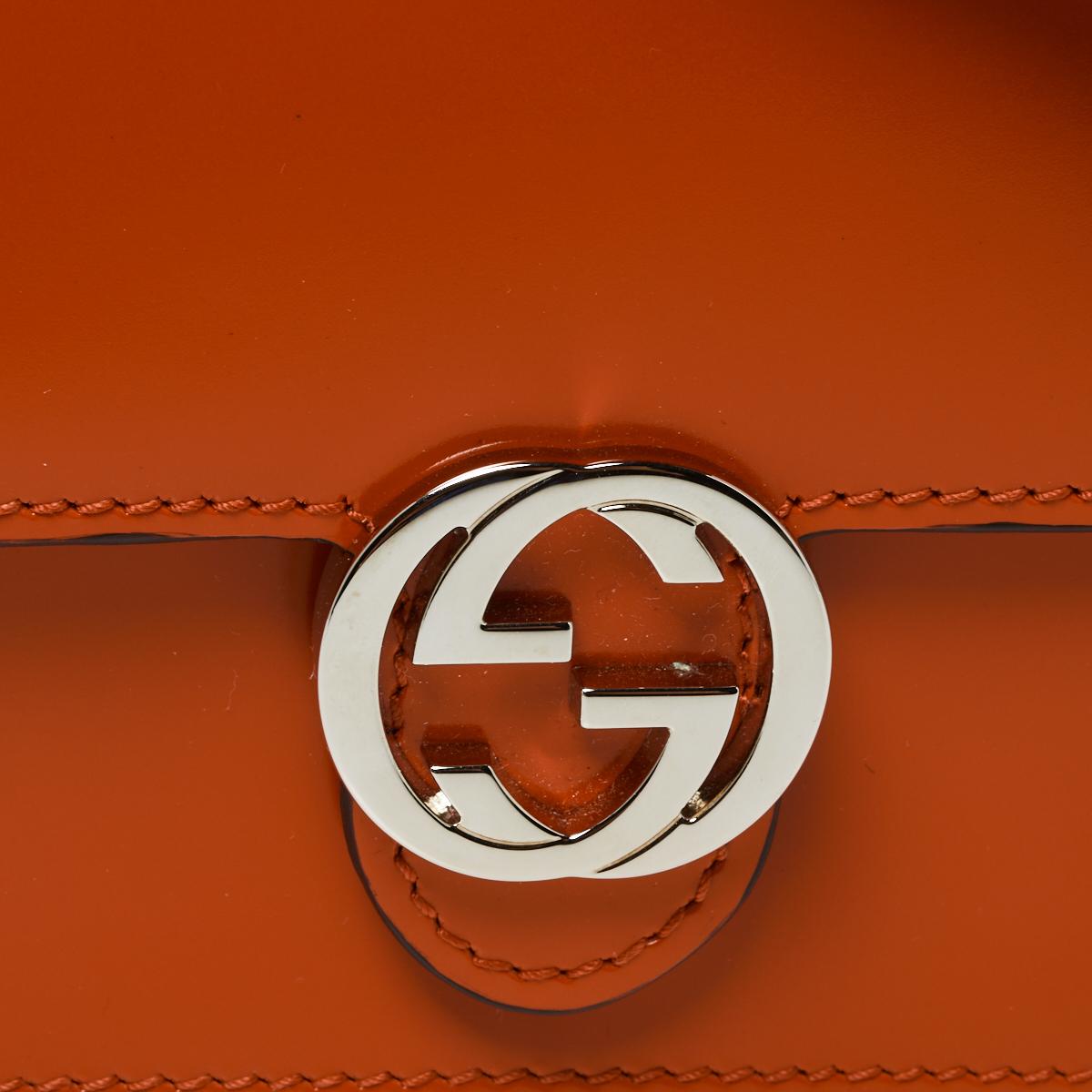 Gucci Orange Patent Leather Interlocking G Flap Clutch Bag 4