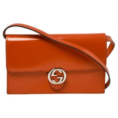 Gucci Orange Patent Leather Interlocking G Flap Clutch Bag