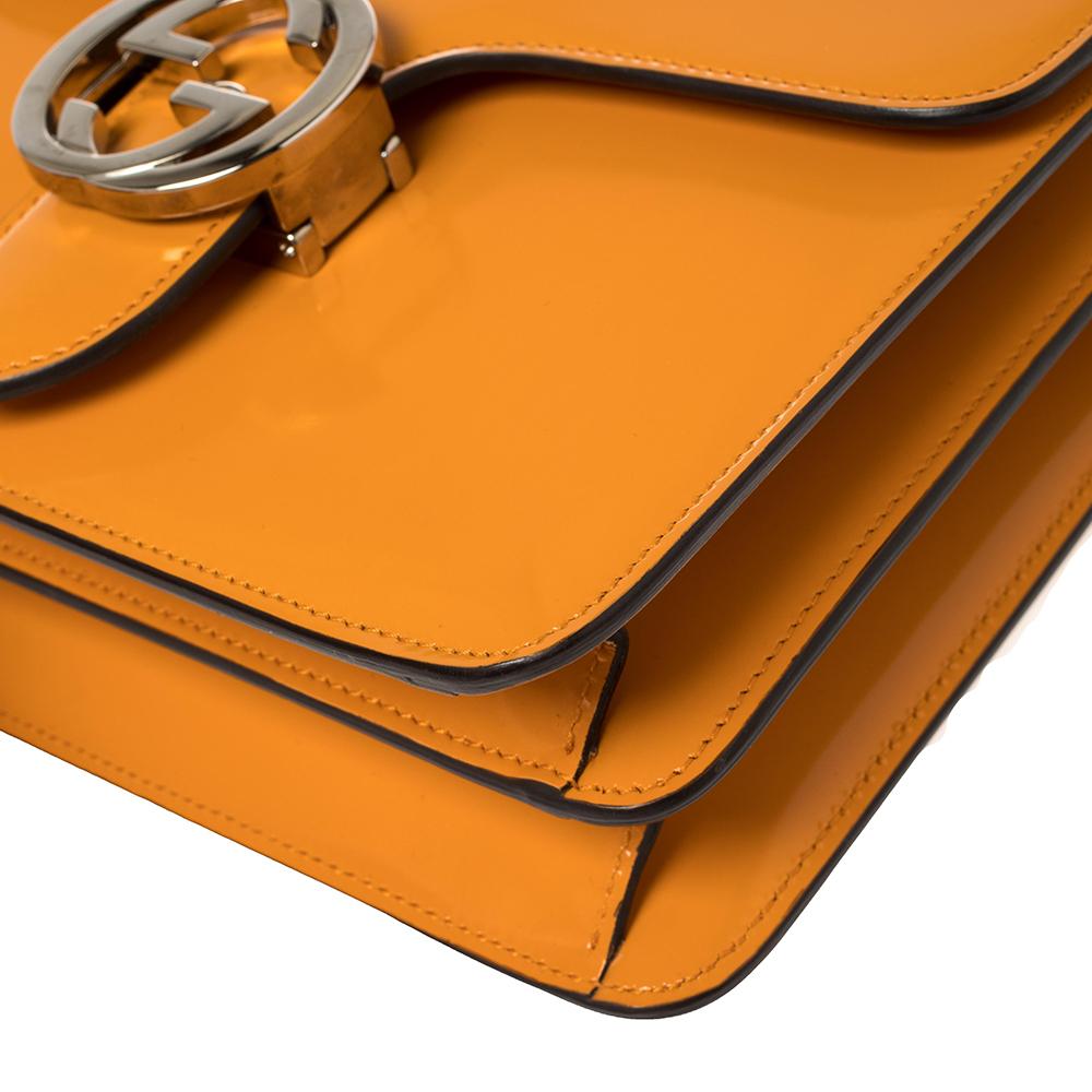 Gucci Orange Patent Leather Interlocking G Shoulder Bag 4