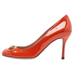 Gucci Jolene Pumps aus orangefarbenem Lackleder Größe 37,5