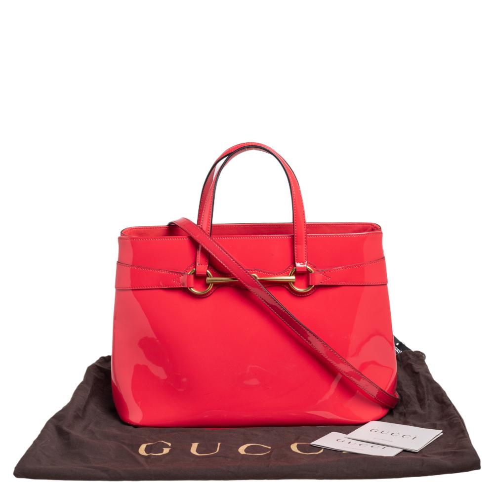 Gucci Tote media in pelle verniciata arancione 7