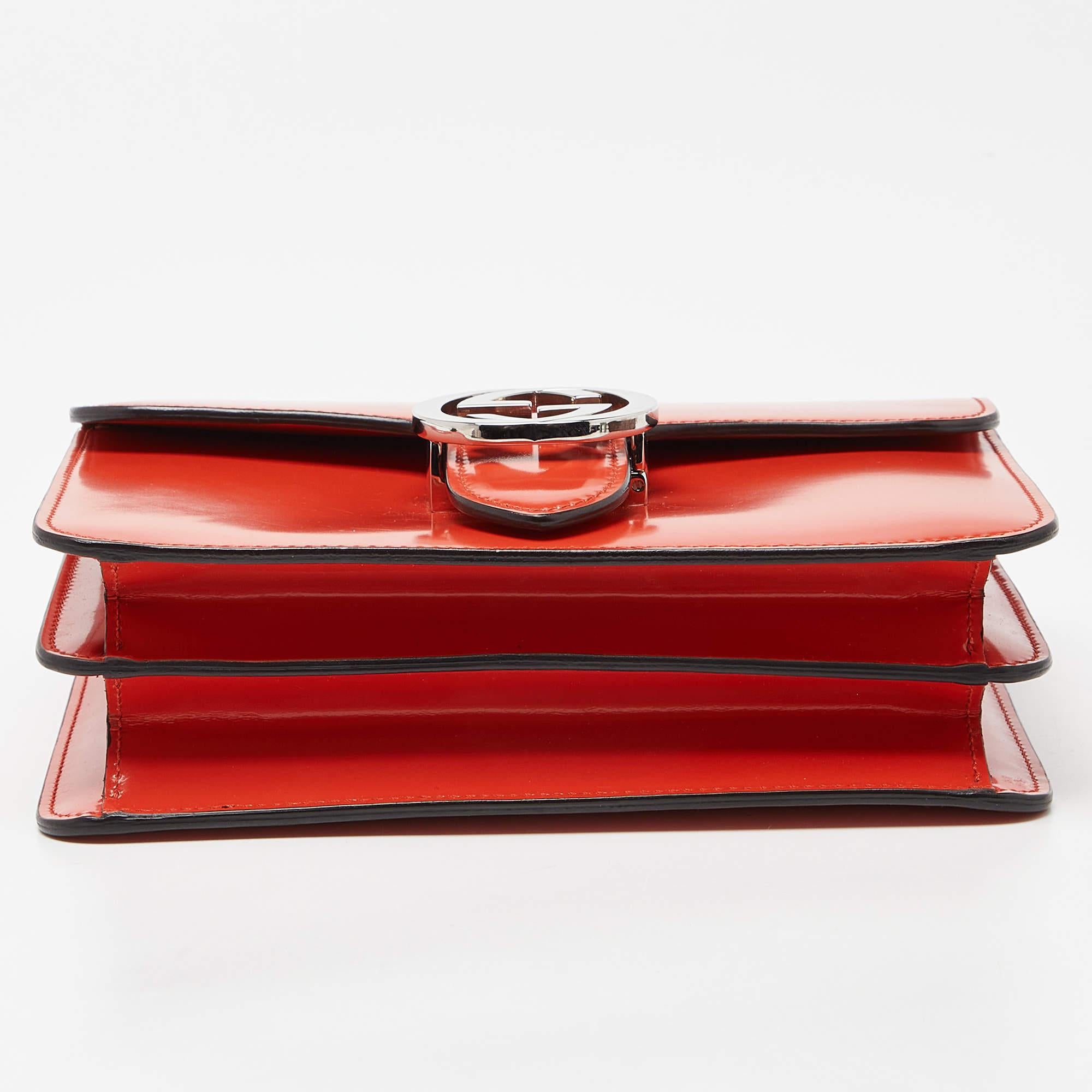Gucci Orange Patent Leather Small Interlocking G Crossbody Bag For Sale 6