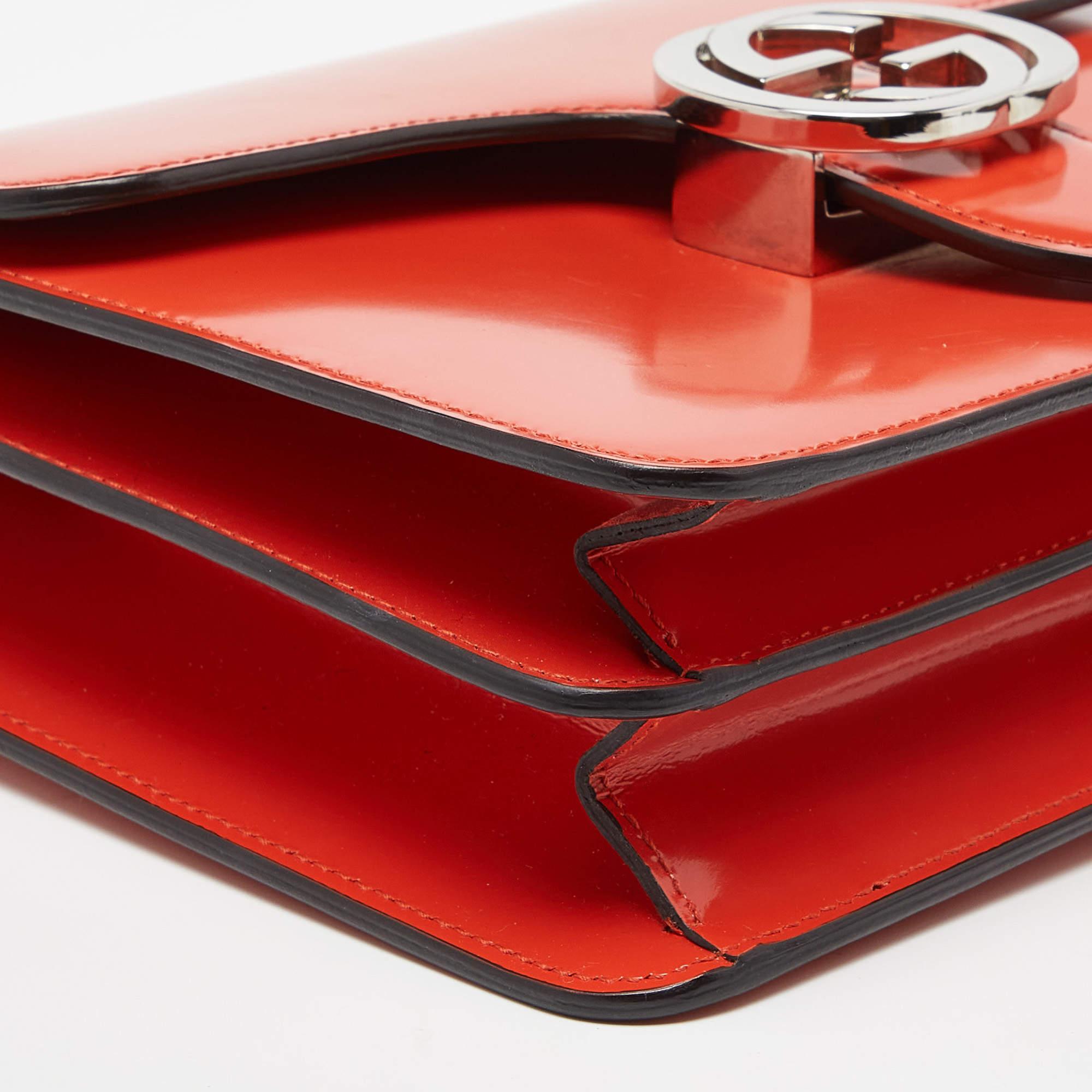 Gucci Orange Patent Leather Small Interlocking G Crossbody Bag For Sale 2
