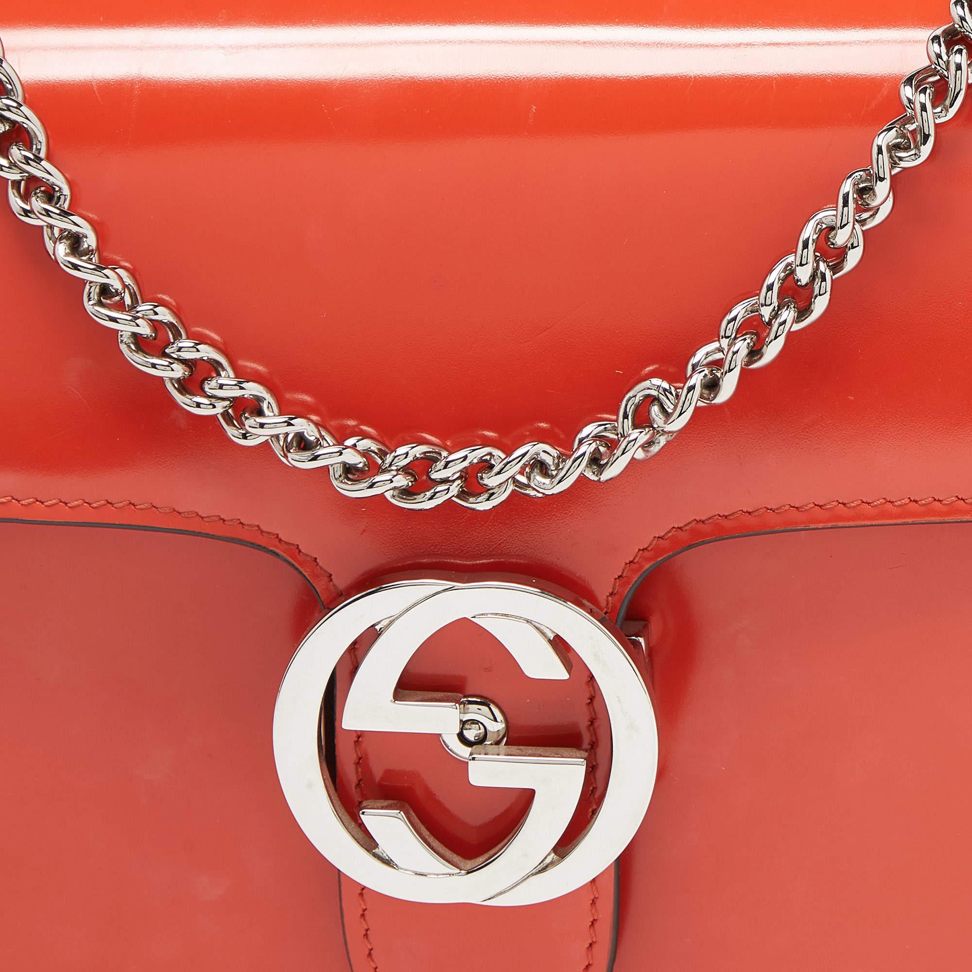 Gucci Orange Patent Leather Small Interlocking G Crossbody Bag For Sale 4