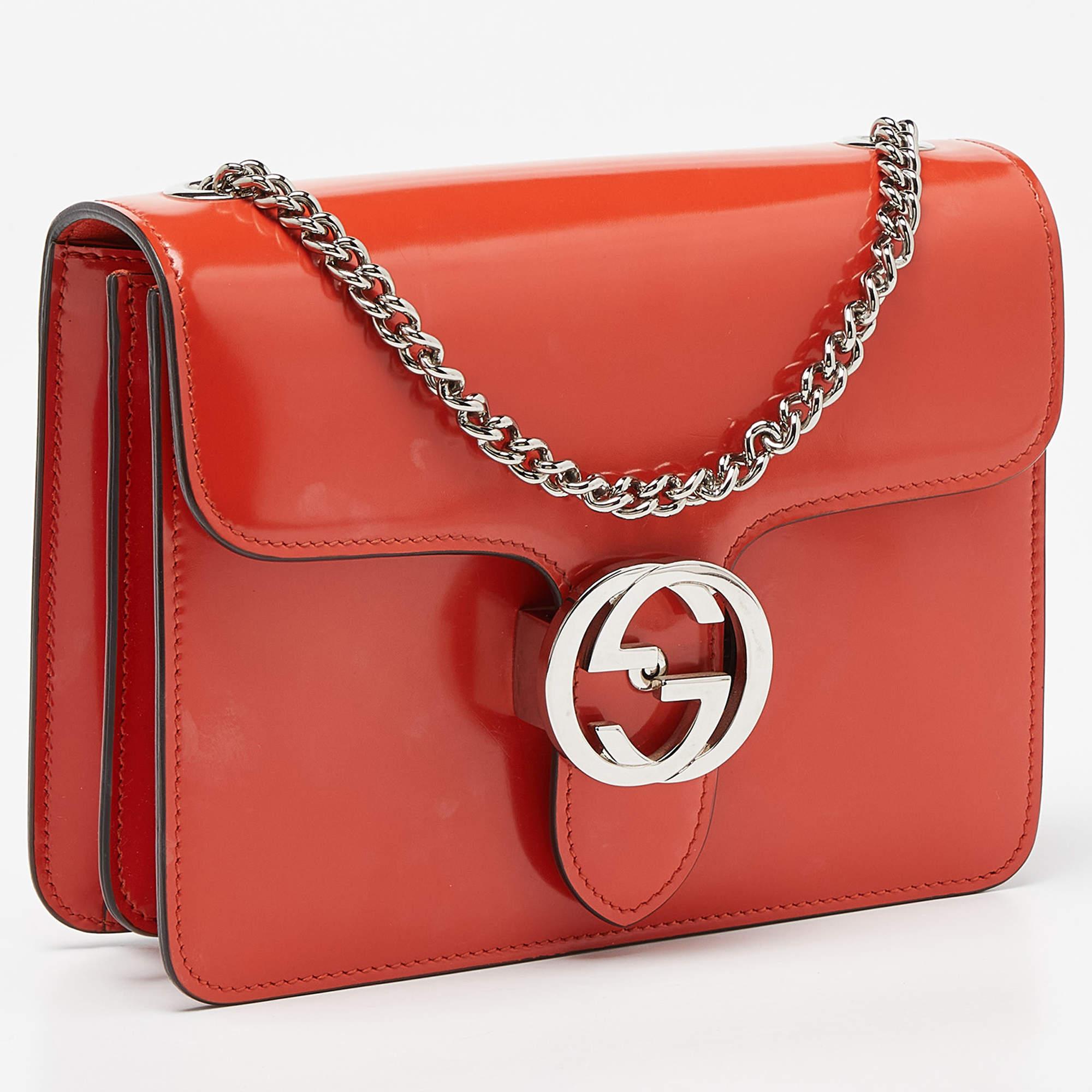 Gucci Orange Patent Leather Small Interlocking G Crossbody Bag For Sale 5