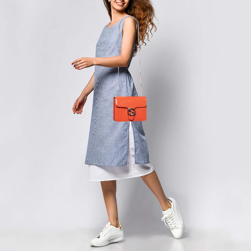 Gucci Orange Patent Leather Small Interlocking G Crossbody Bag For Sale 4