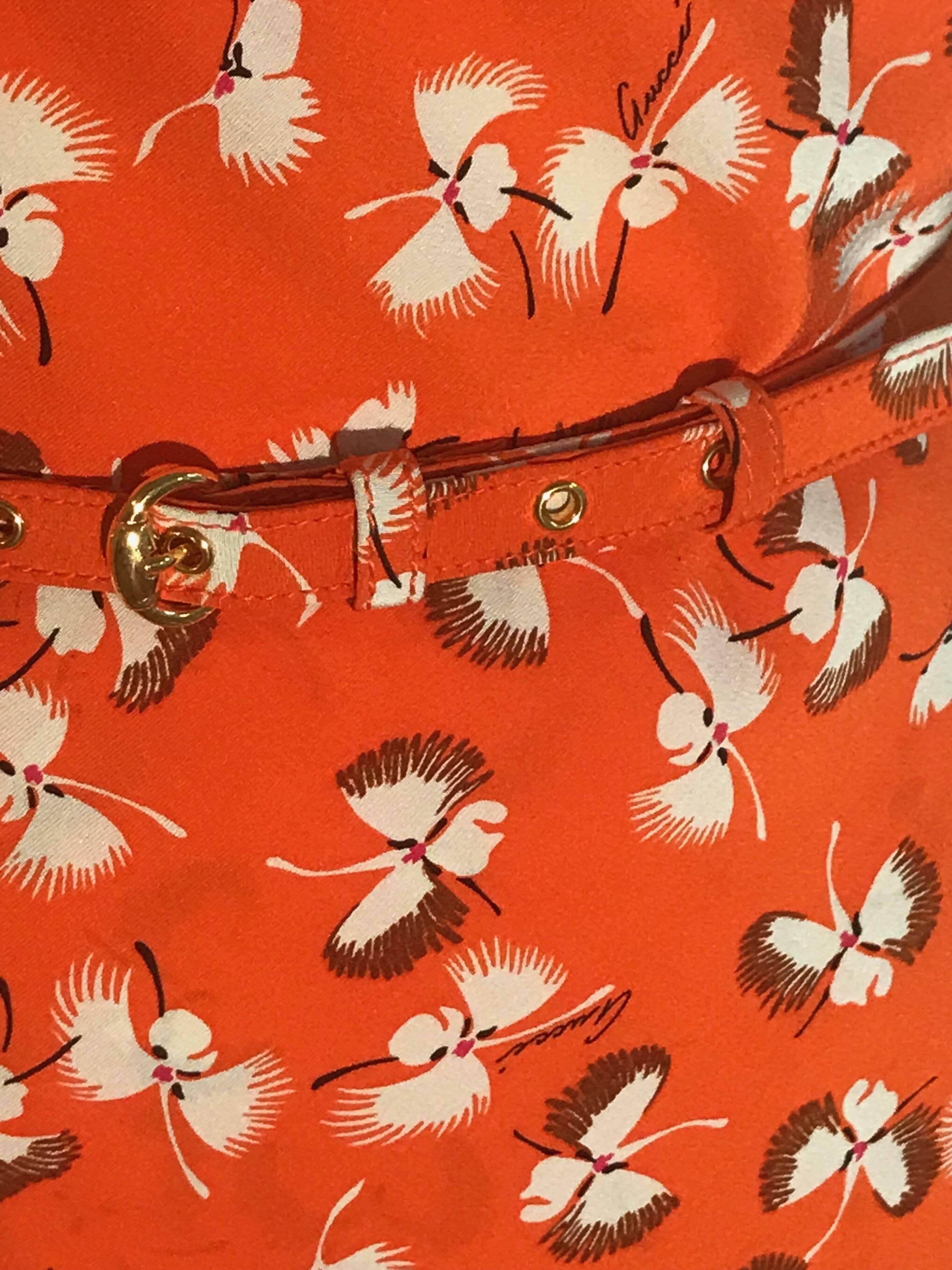 Gucci Orange Silk Floral Skirt Top and Belt Set  In Excellent Condition In San Francisco, CA