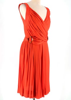 Gucci Orange Sleeveless Pleated Dress - Size M