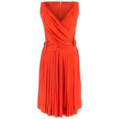 Gucci Orange Sleeveless Pleated Dress - Size M