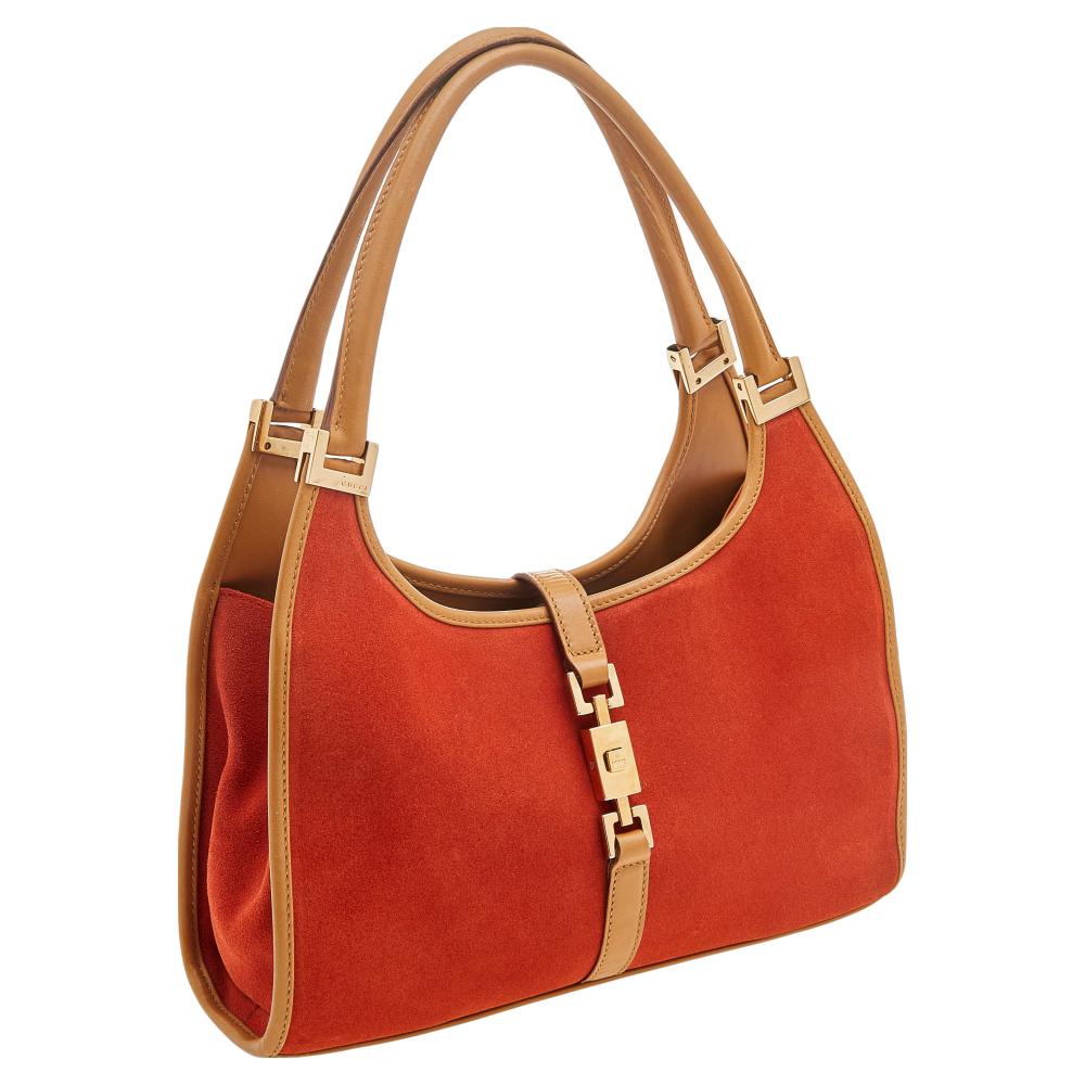 Red Gucci Orange Suede and Leather Jackie O Hobo
