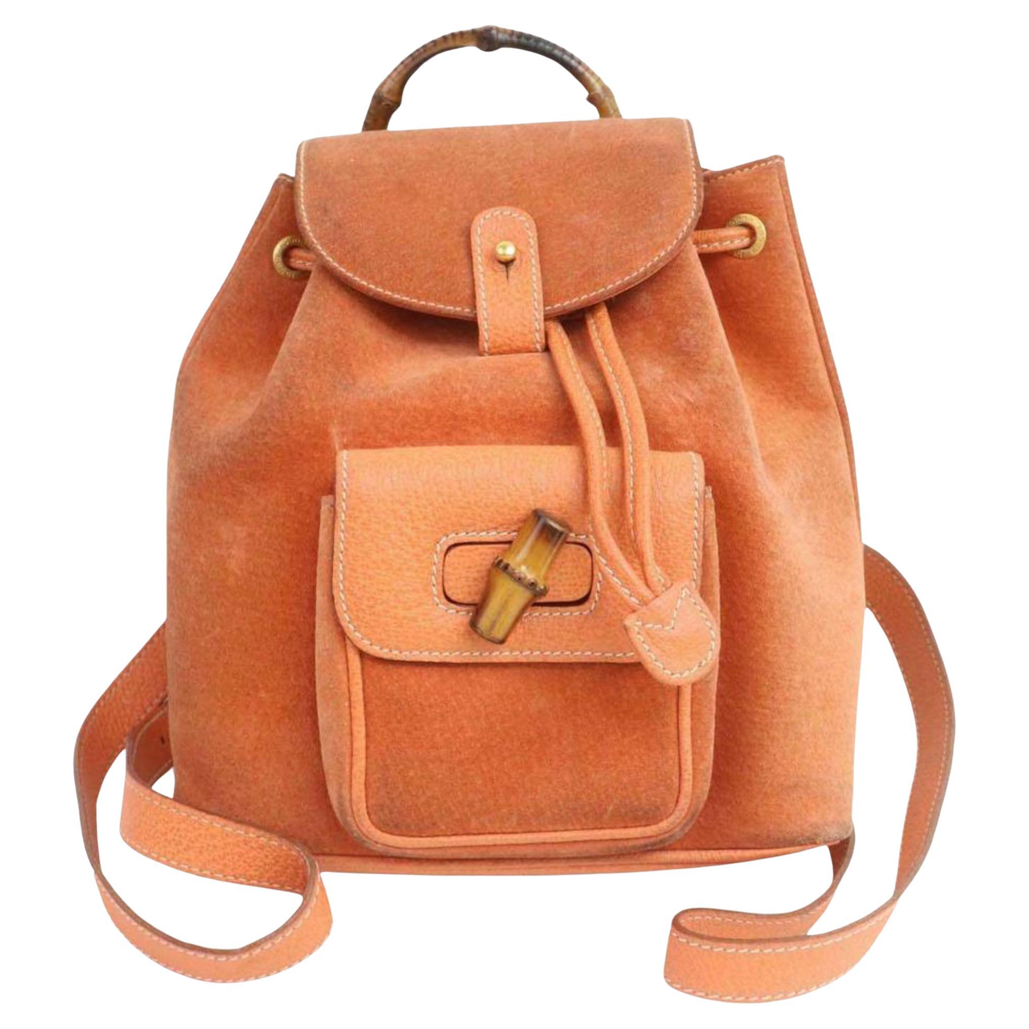 Gucci - Mini sac à dos en daim et bambou orange 855719