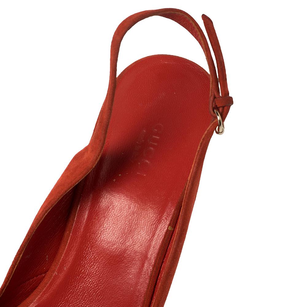 Women's Gucci Orange Suede Cork Platform Slingback Sandals Size 40.5