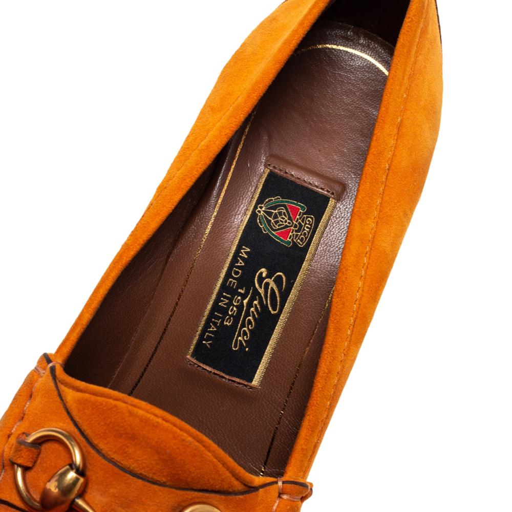 Gucci Orange Suede Horsebit Loafer Pumps Size 37.5 1