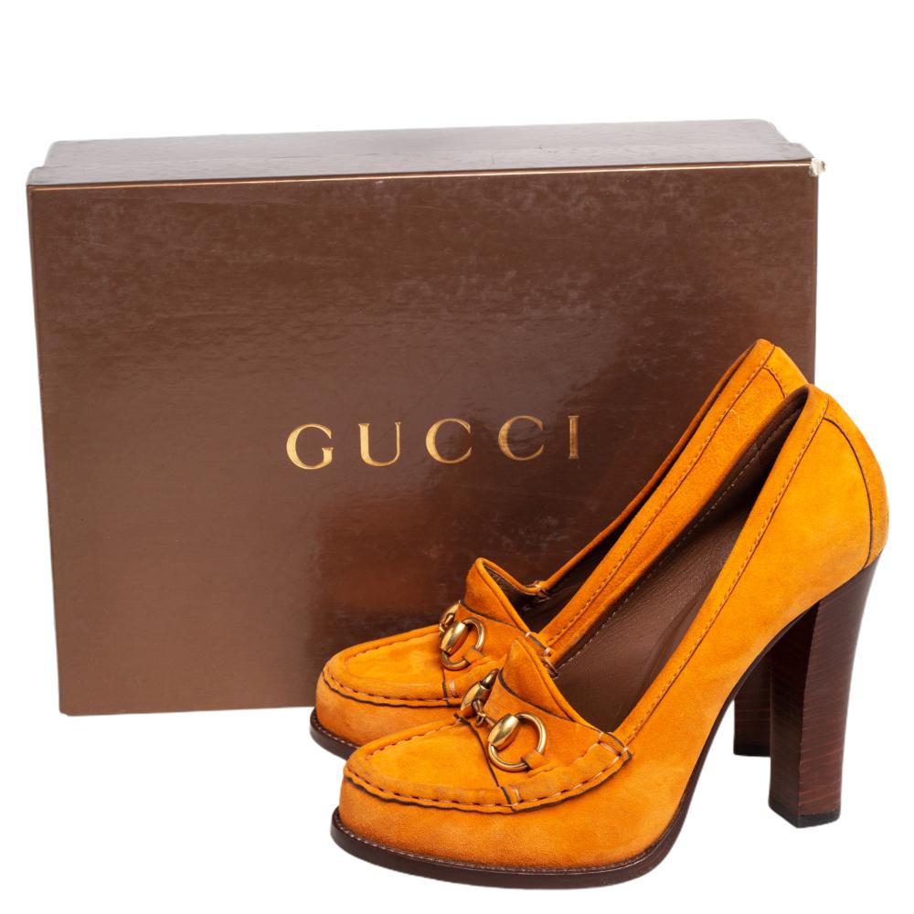 Gucci Orange Suede Horsebit Loafer Pumps Size 37.5 2