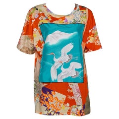 Gucci Orange & Teal Floral Bird Print T Shirt XL