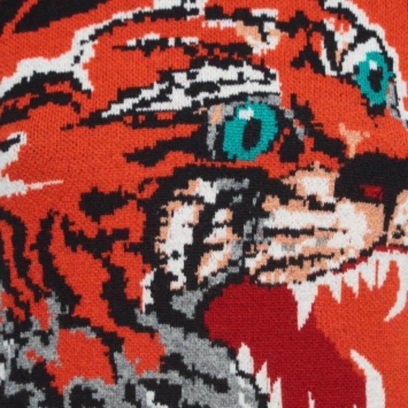 Rouge Pull en laine intarsia tigre orange de Gucci (10 ans) en vente