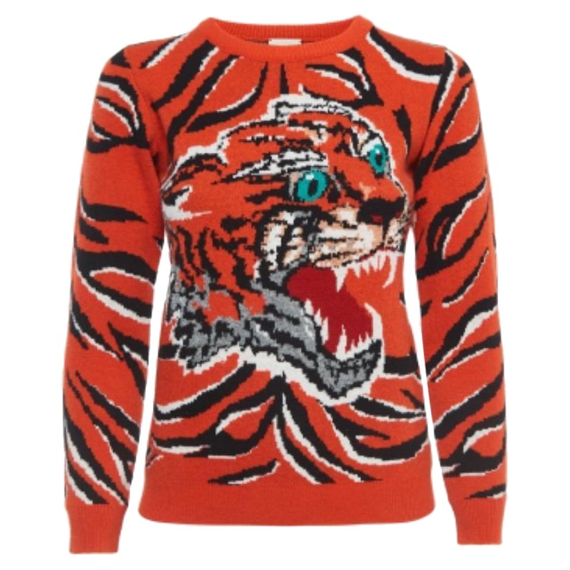 Pull en laine intarsia tigre orange de Gucci (10 ans) en vente
