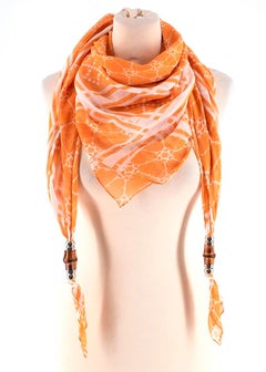 Gucci Orange & White Printed Scarf with Bamboo Tassels