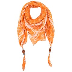Gucci Orange & White Printed Scarf with Bamboo Tassels