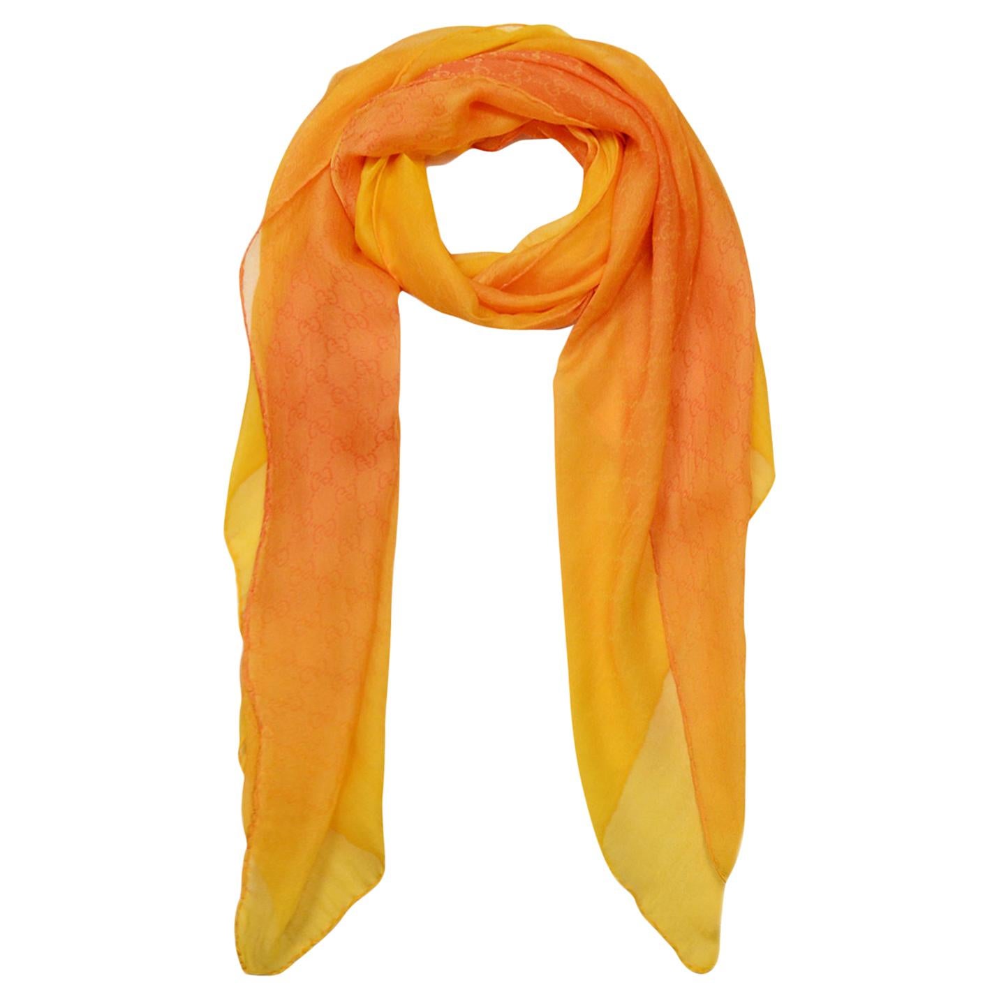 Gucci Orange/Yellow Ombre Monogram Silk Scarf 62"x27"