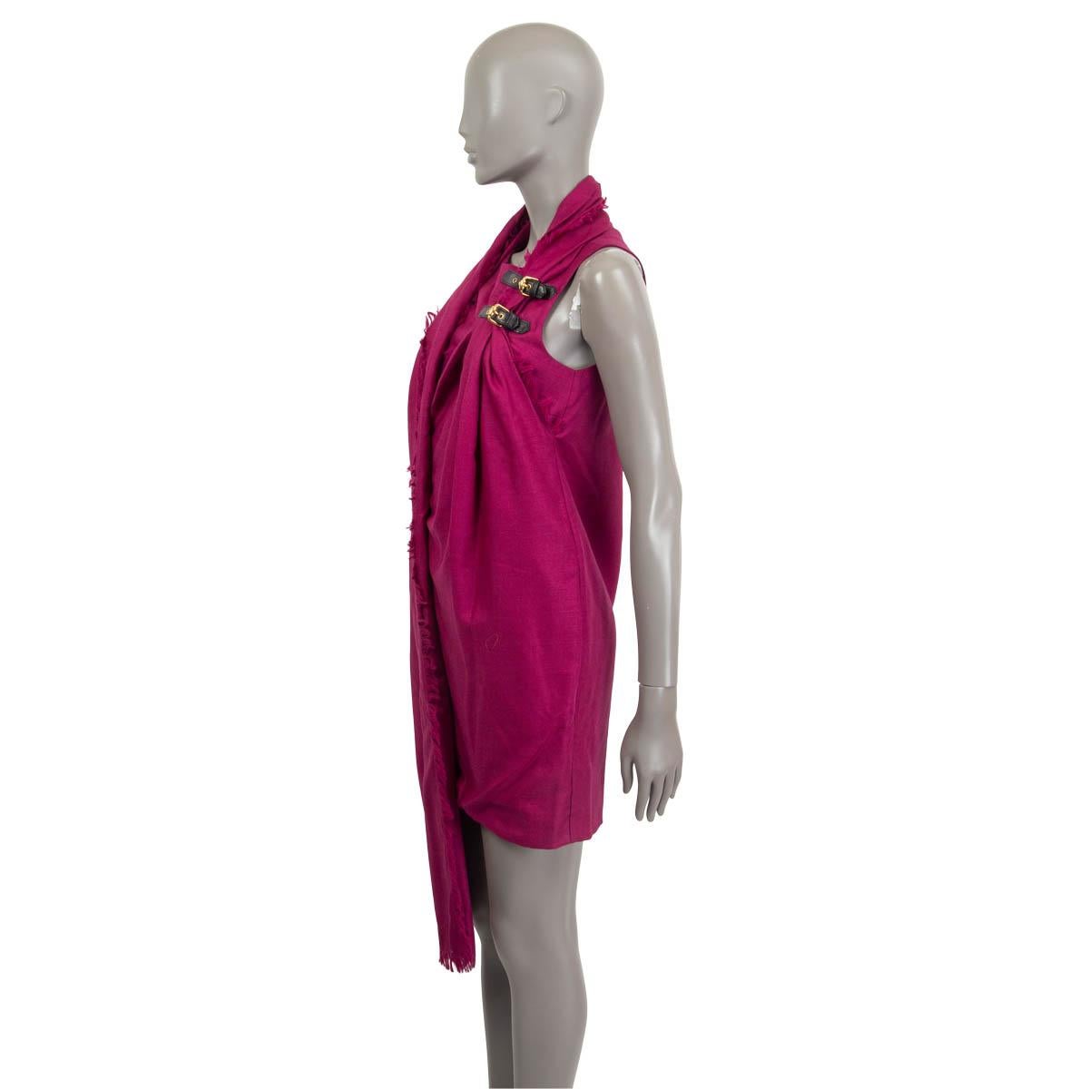 Red GUCCI orchid purple wool FRINGED SCARF BUCKLE MINI Dress 38 XS For Sale