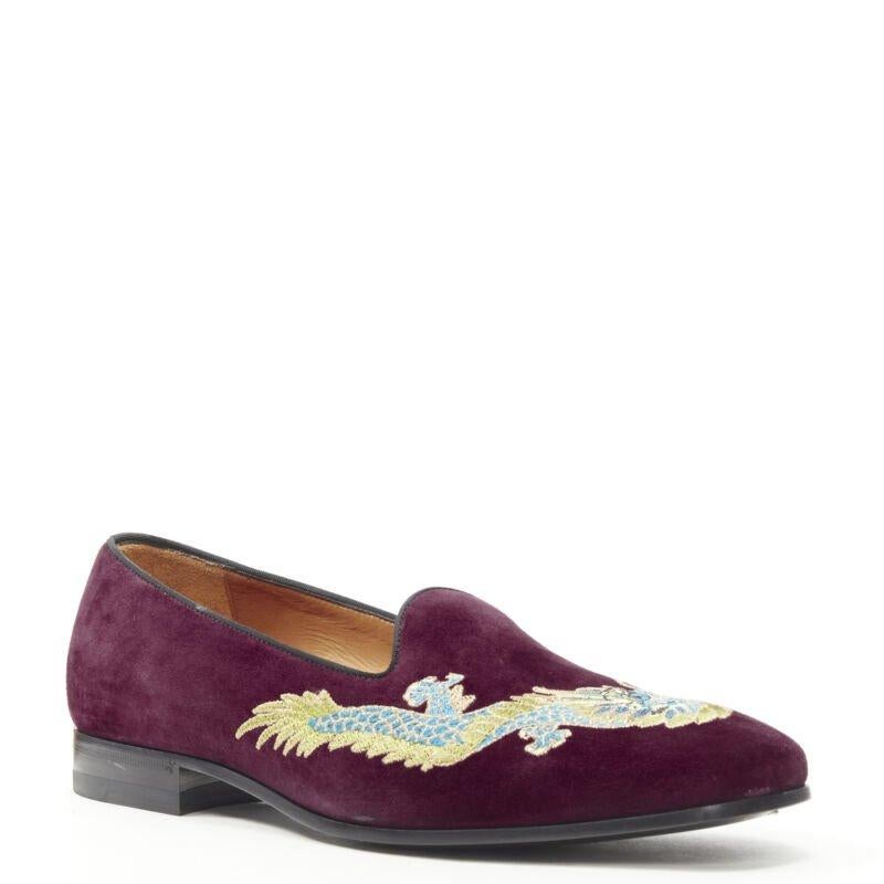 Black GUCCI Oriental Dragon embroidered burgundy suede laofer UK7 US8 EU41