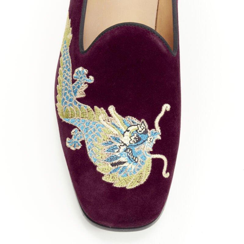 GUCCI Oriental Dragon embroidered burgundy suede laofer UK7 US8 EU41 1