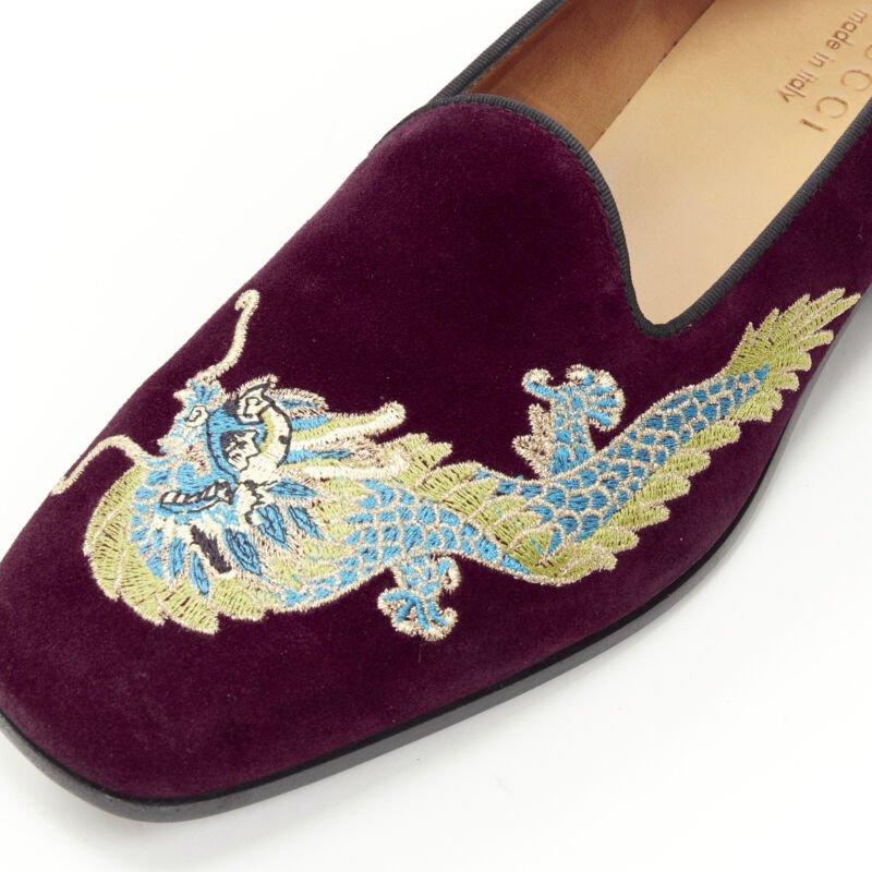 GUCCI Oriental Dragon embroidered burgundy suede laofer UK7 US8 EU41 2