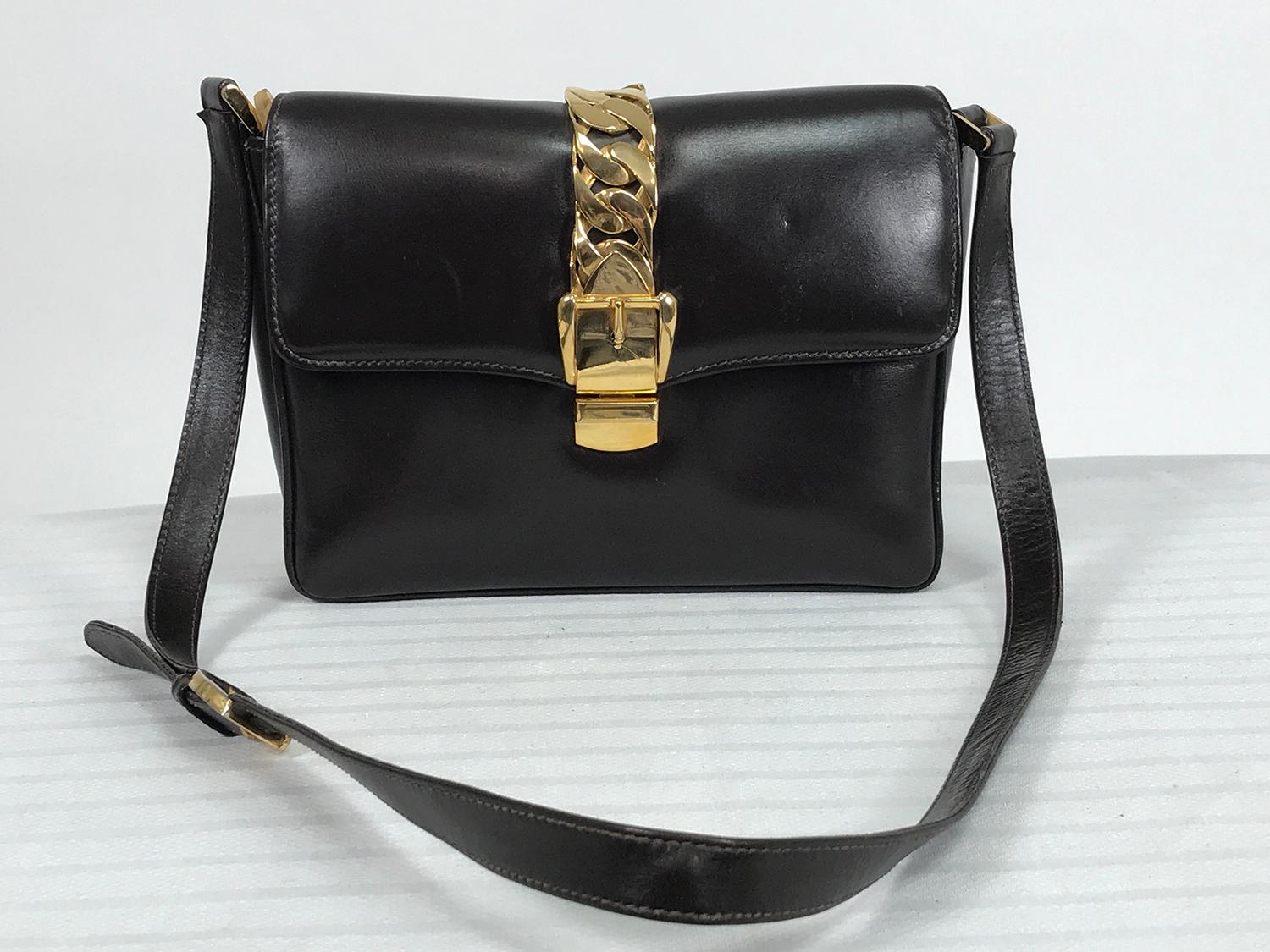 Gucci Original Sylvie Shoulder bag 1969 Chocolate Brown Leather & Gold Hardware For Sale 7