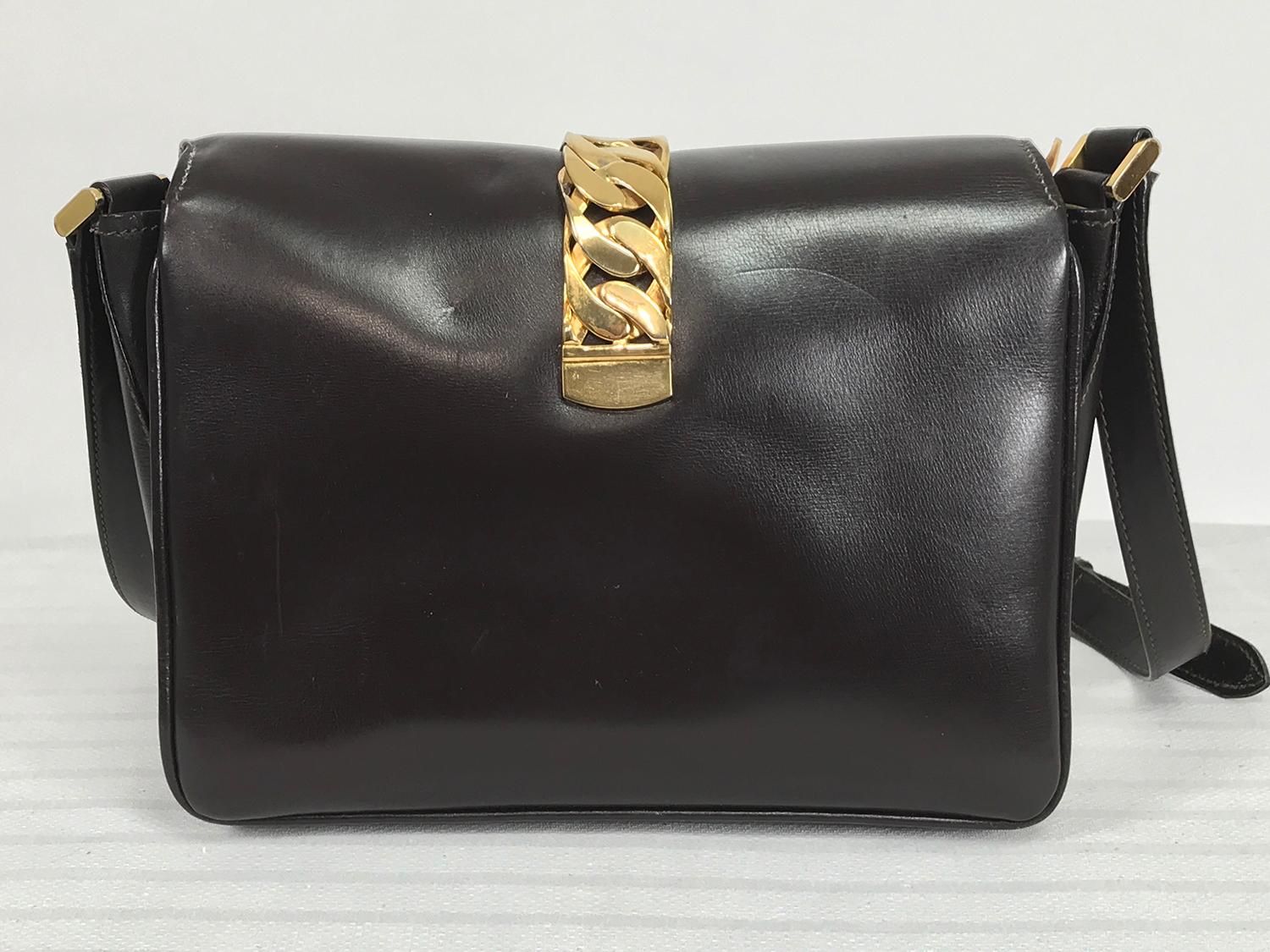 Gucci Original Sylvie Shoulder bag 1969 Chocolate Brown Leather & Gold Hardware For Sale 8