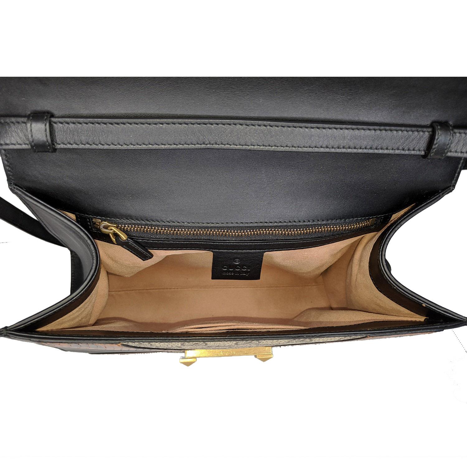 Black Gucci Osiride Leather Snakeskin GG Medium Top Handle Bag