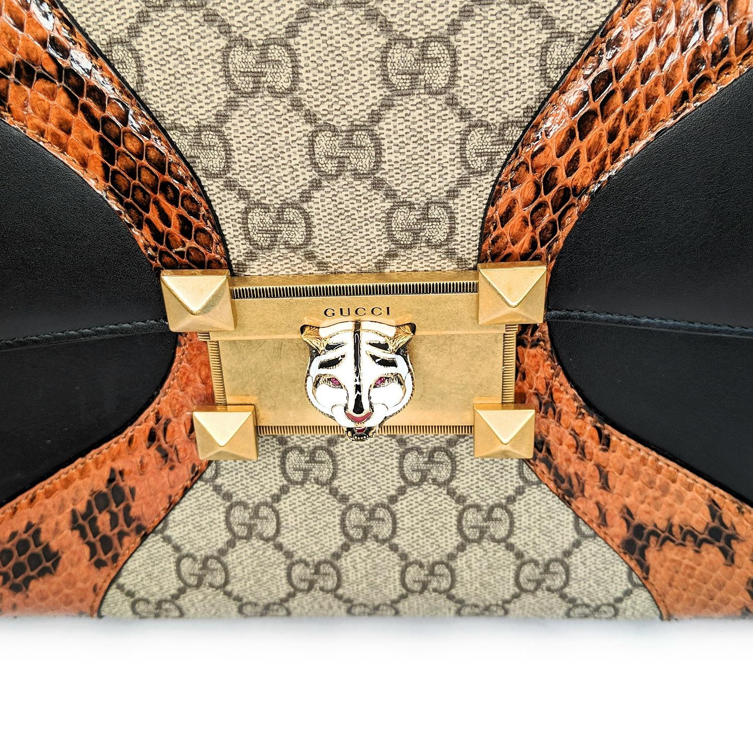 Women's Gucci Osiride Leather Snakeskin GG Medium Top Handle Bag