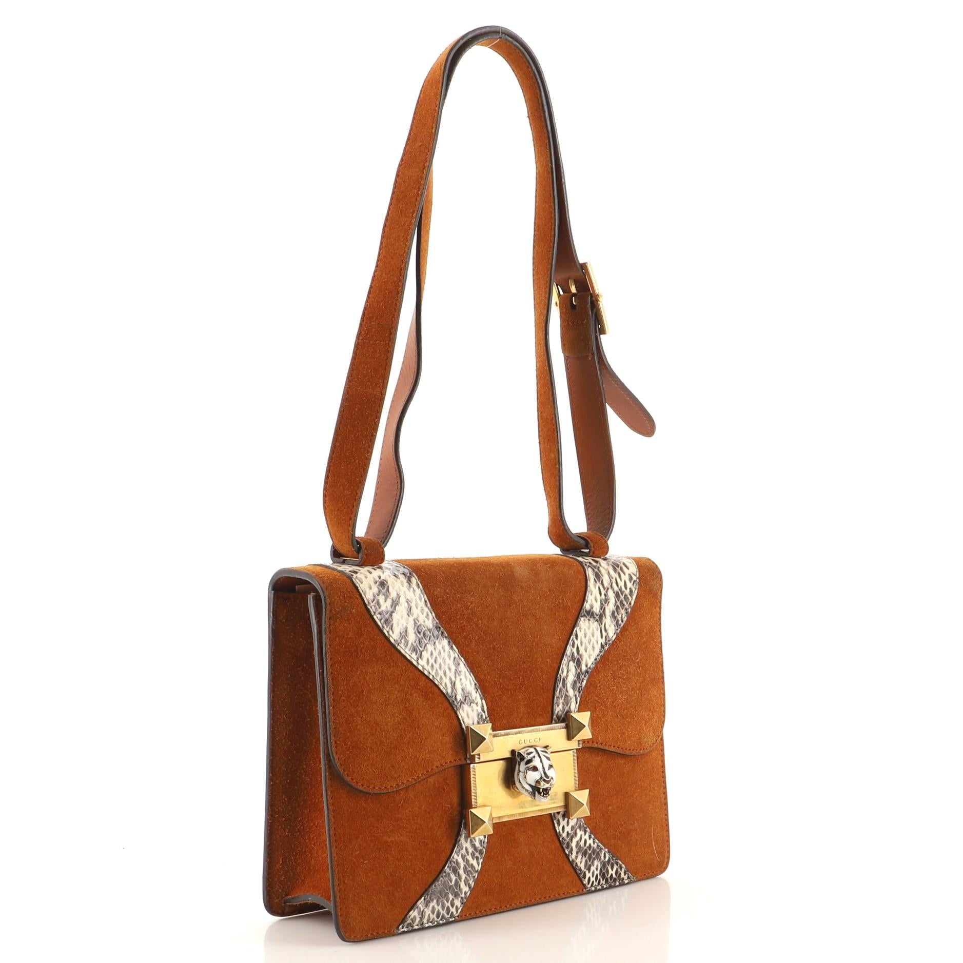 Gucci Osiride Quadratische Umhängetasche aus Wildleder mit Python (Braun)