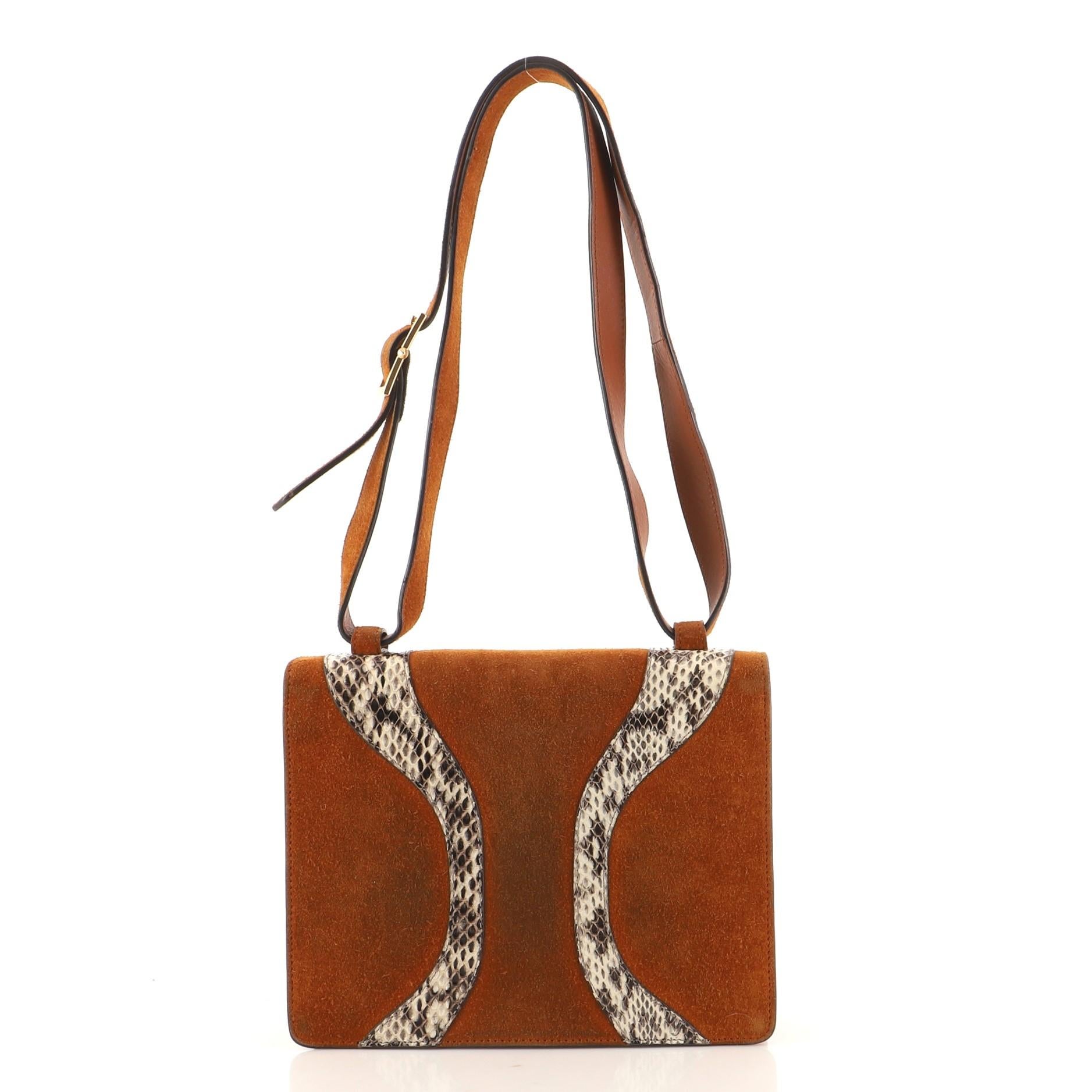 Brown Gucci Osiride Square Shoulder Bag Suede with Python
