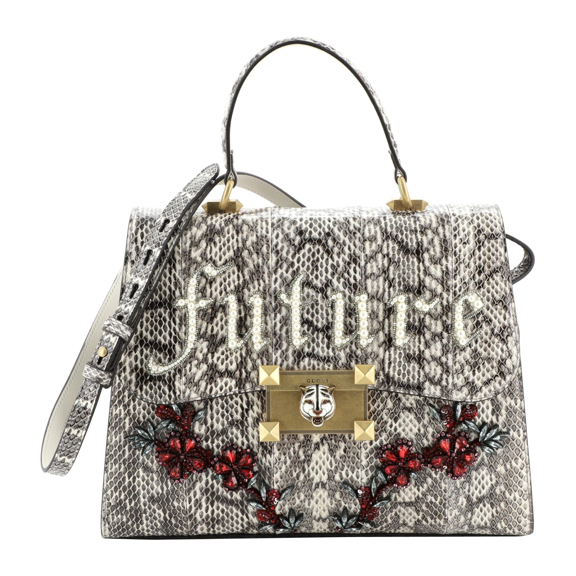 Gucci Osiride Top Handle Bag Embellished Snakeskin Medium 