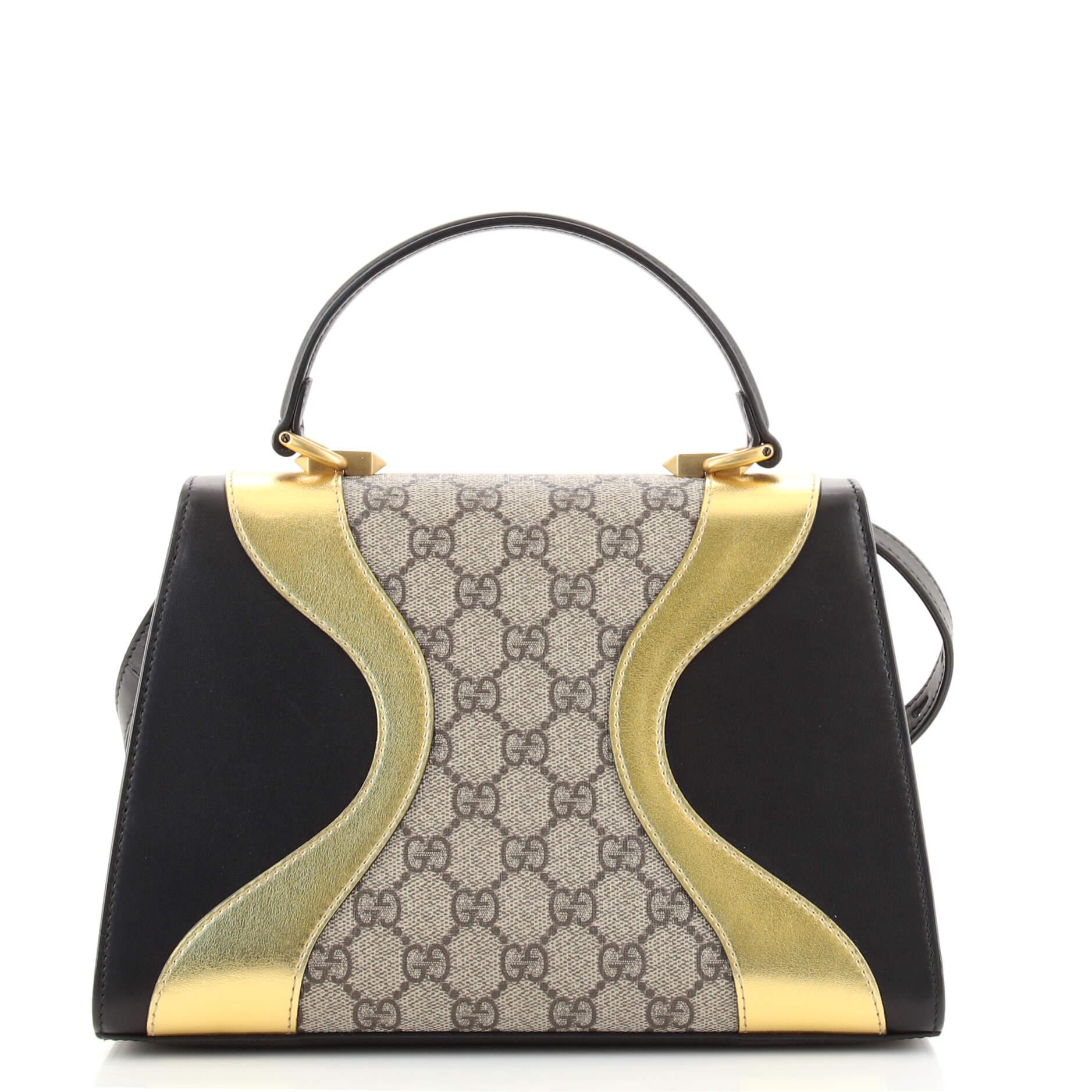 Gray Gucci Osiride Top Handle Bag GG Coated Canvas and Leather Small