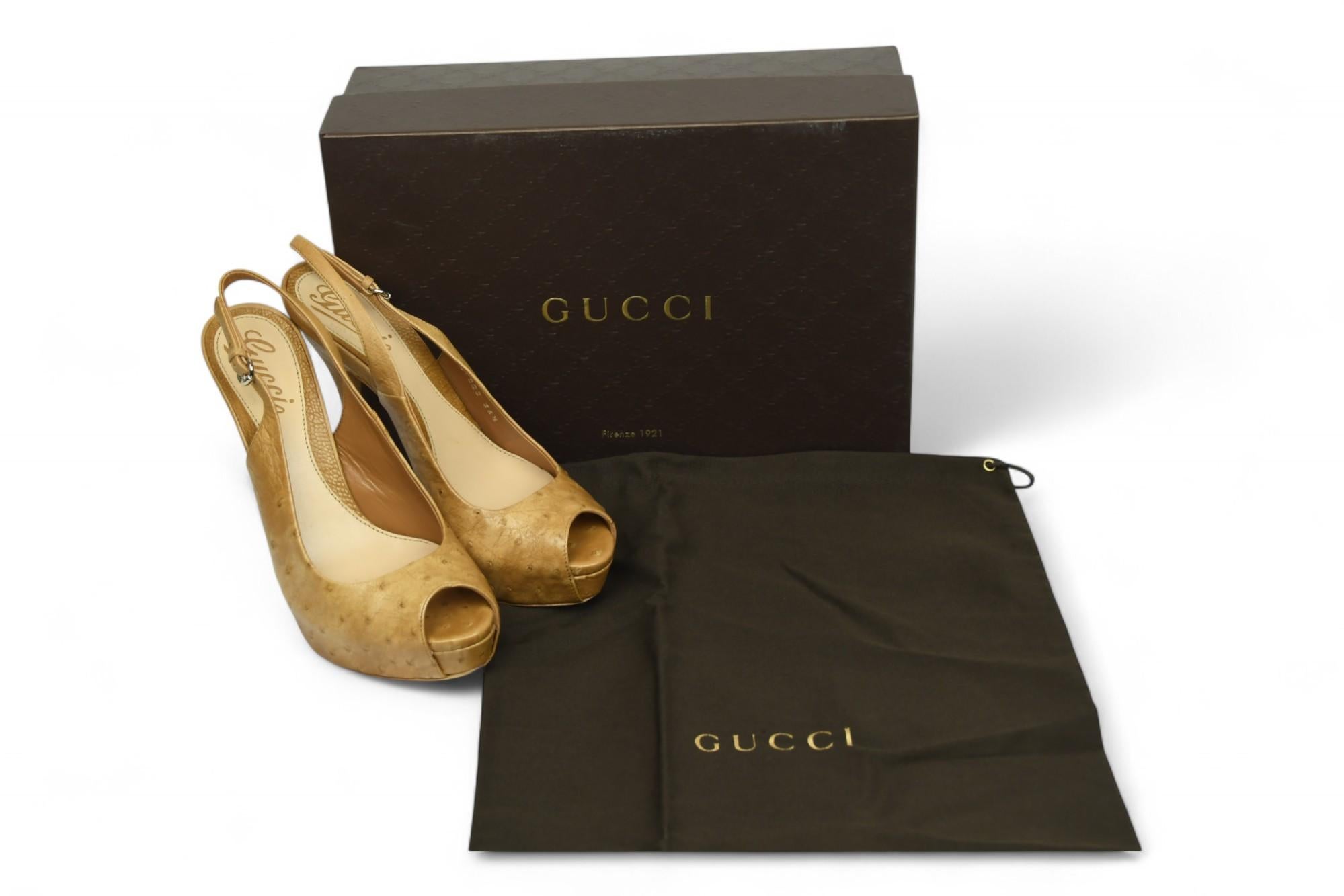 Marrone Gucci: tacchi a spillo in pelle di struzzo  Taglia 6 US in vendita