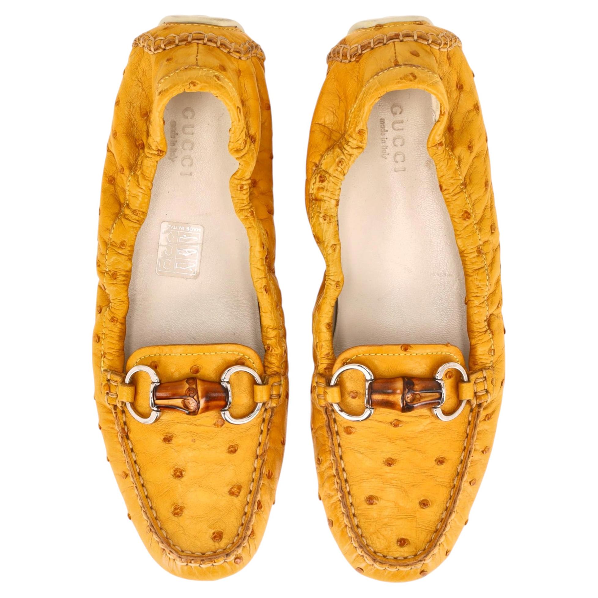 Gucci Ostrich Skin Driving Loafers With A Bamboo Buckle