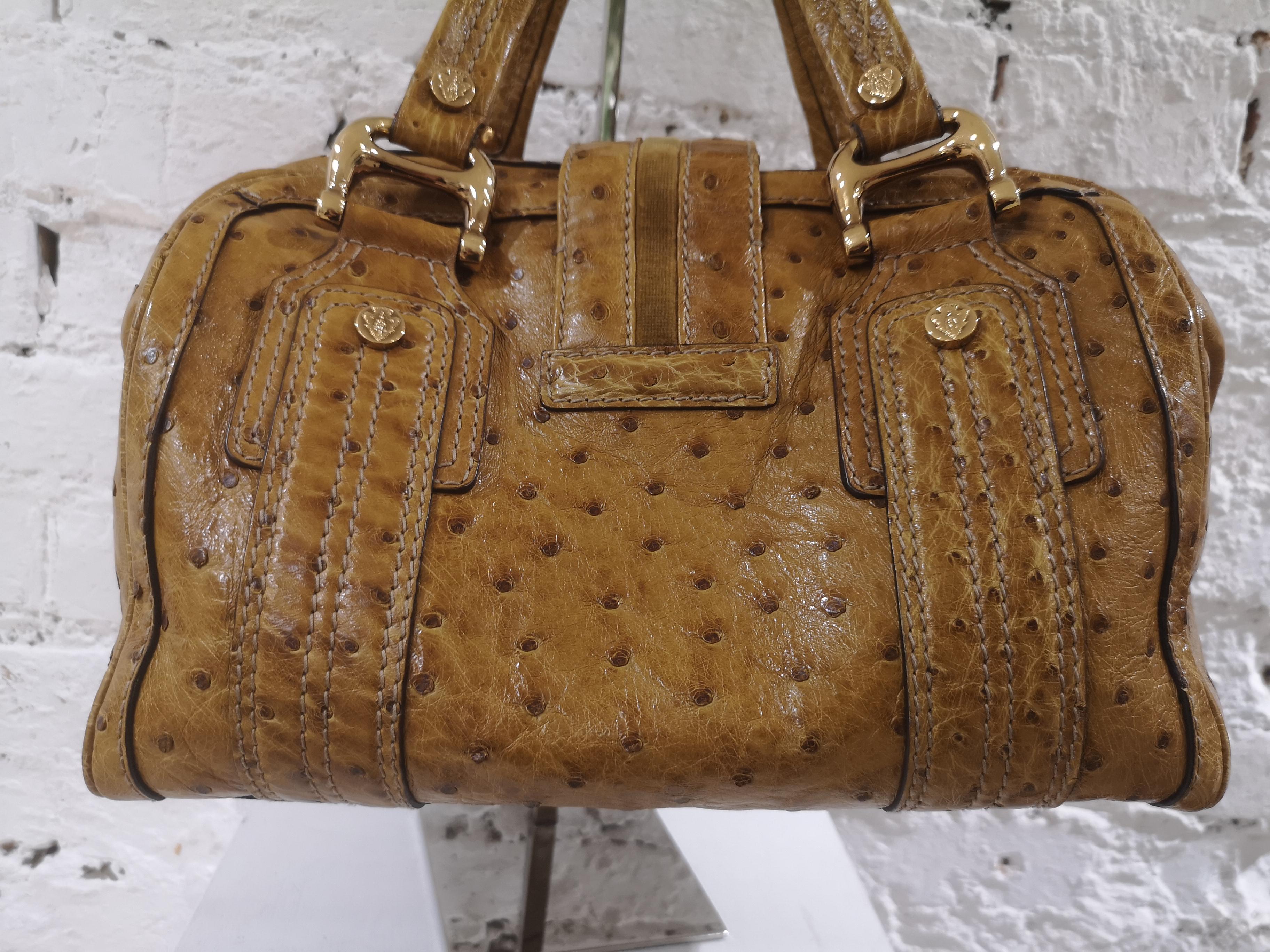 Women's Gucci ostrich speedy light brown handle bag For Sale