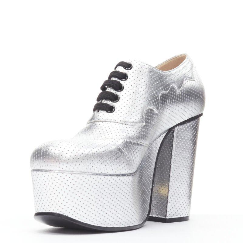 GUCCI Otis metallic silver chunky platform block heel bootie mule EU37.5 In Excellent Condition For Sale In Hong Kong, NT