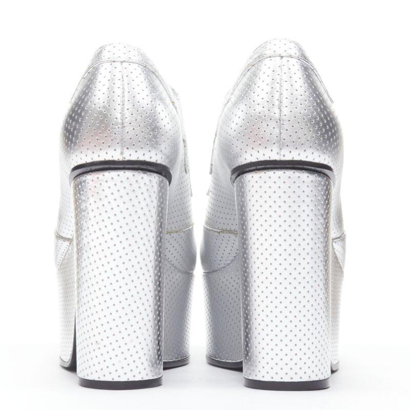 Women's GUCCI Otis metallic silver chunky platform block heel bootie mule EU37.5 For Sale